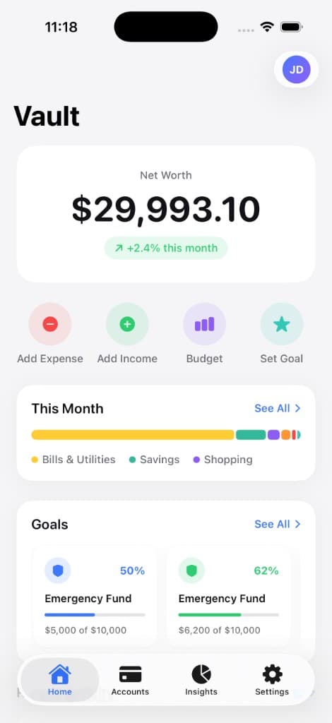 Vault AI iOS dashboard preview
